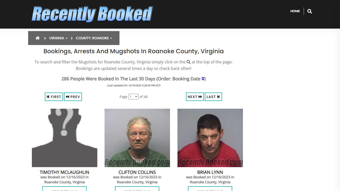 Bookings, Arrests and Mugshots in Roanoke County, Virginia